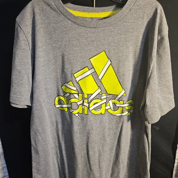 Adidas T-Shirt Three Stripes Shoe Laces Kids Size Medium (10/12) - Picture 1 of 3